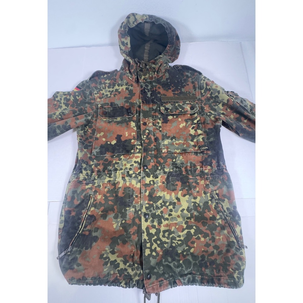German Military Flecktarn Camo Field Parka Mens L Green Brown Hooded 90s Grunge - Picture 3 of 11